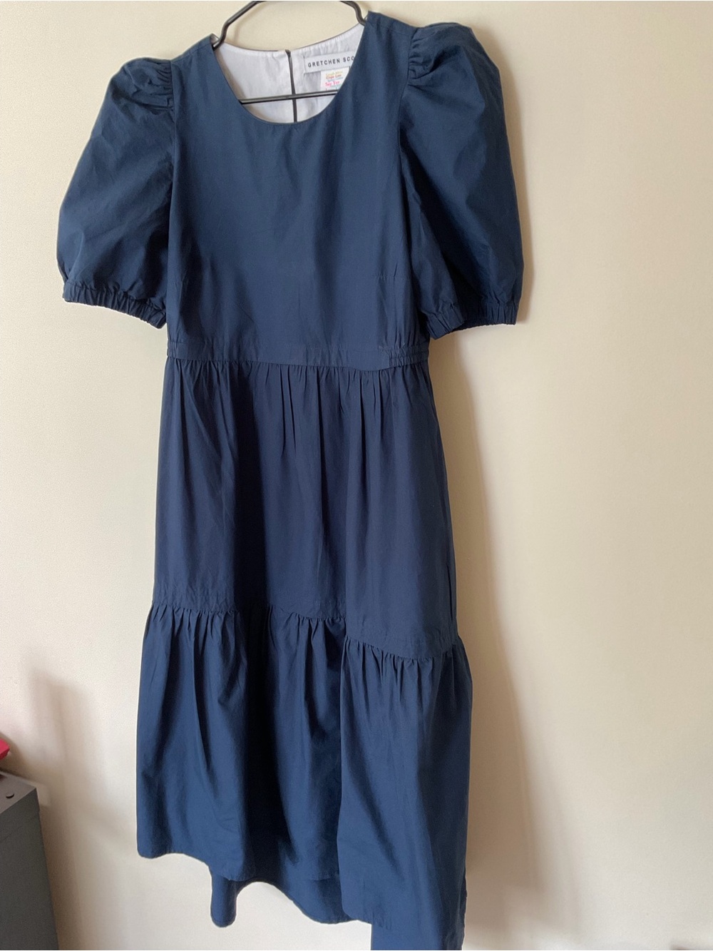 Gretchen Scott Navy Puff-Sleeve Tiered Midi Dress - Picture 5 of 8
